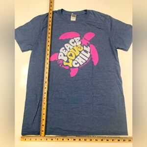 PEACE, LOVE, CHILL (Live Oak Brand) short sleeved tshirt, size women’s M.